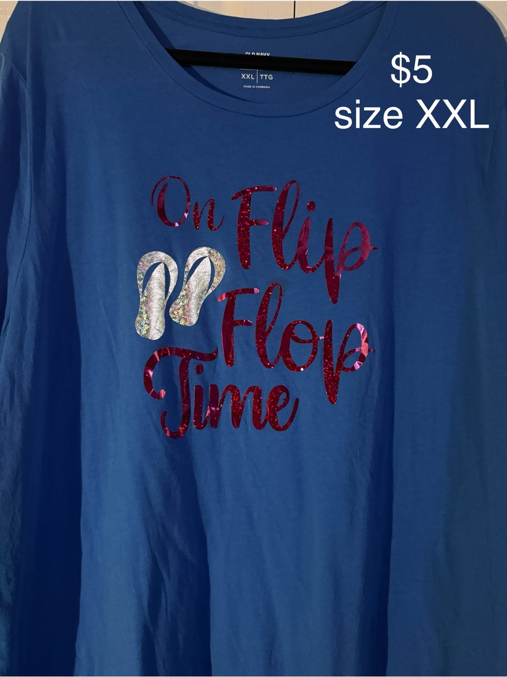 Blue "On Flip Flop Time" Graphic Tee